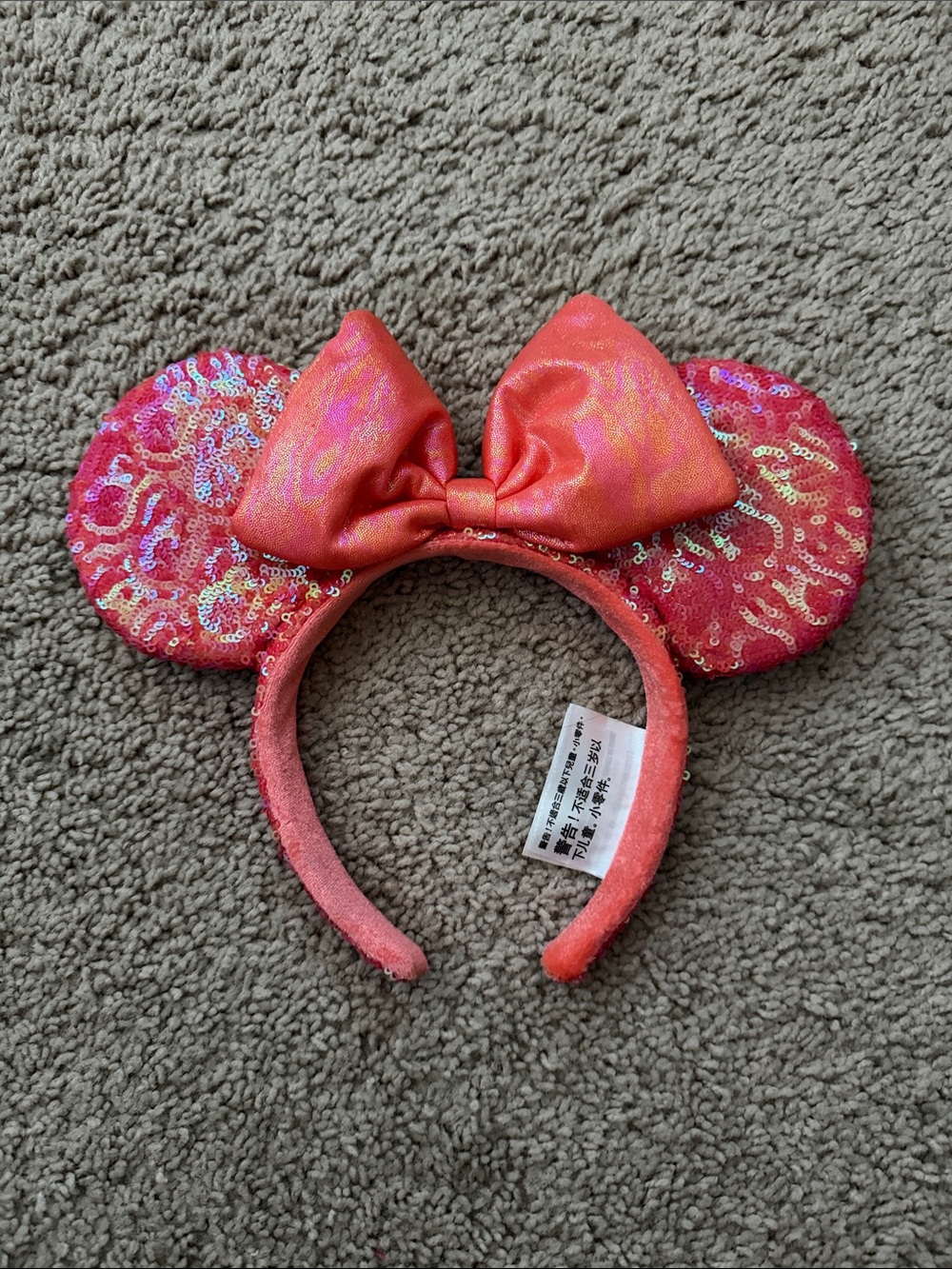 Disney Coral Sequin Minnie Ear Headband with Shimmer Bow